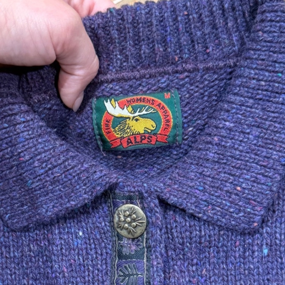Alps Fine Women Apparel Purple Wool Blend Button Cardigan Sweater M Medium USA - Picture 2 of 7
